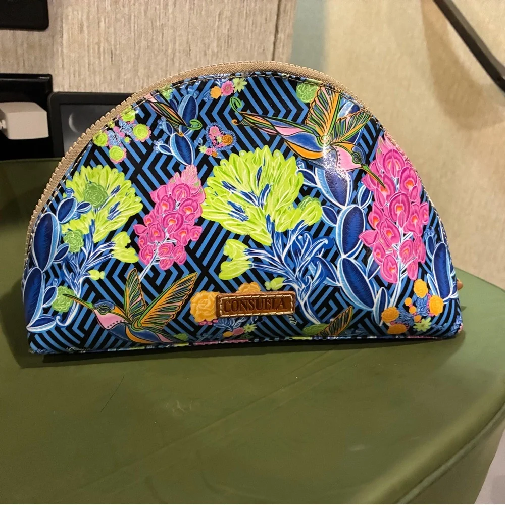 Hummingbird and cactus print Consuela Large Cosmetic Bag
